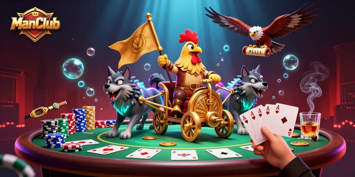 Win big with ManClub's thrilling casino games amid dynamic 3D champions and vibrant poker elements.