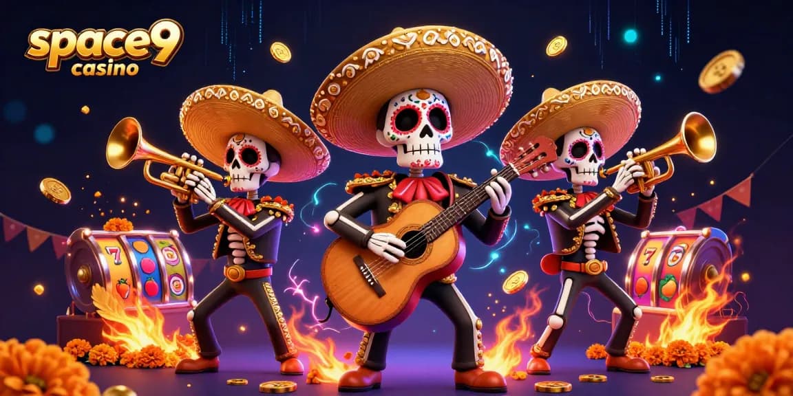 Experience thrilling gaming action at space9 casino with vibrant 3D illustration of a festive mariachi band.