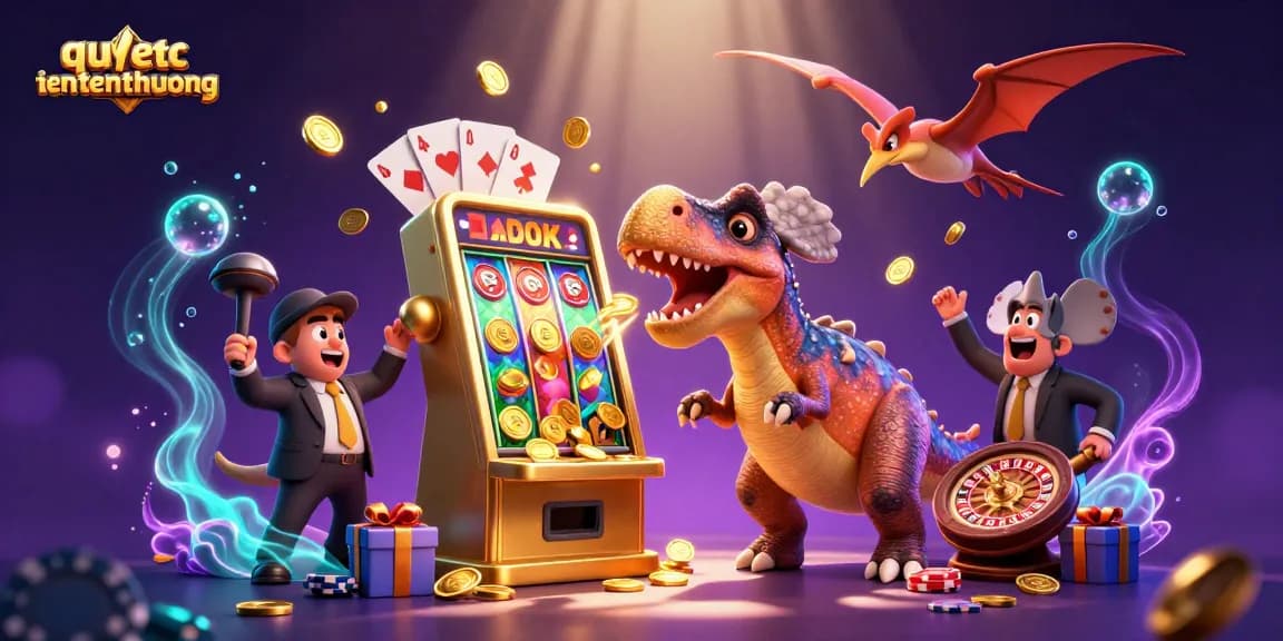 quyetchientienthuong brings excitement with a pachycephalosaurus winning at slots amid golden coins.