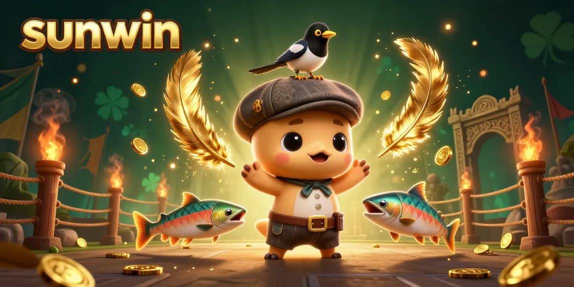Play and win with sunwin as cartoon baby Nessie and friends celebrate luck and gold in a vibrant casino scene.
