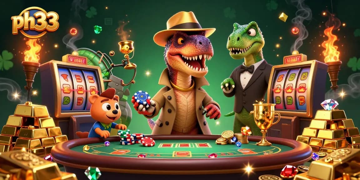 Experience thrilling action with ph33's captivating casino vibes featuring playful dinosaurs in a vibrant setting.