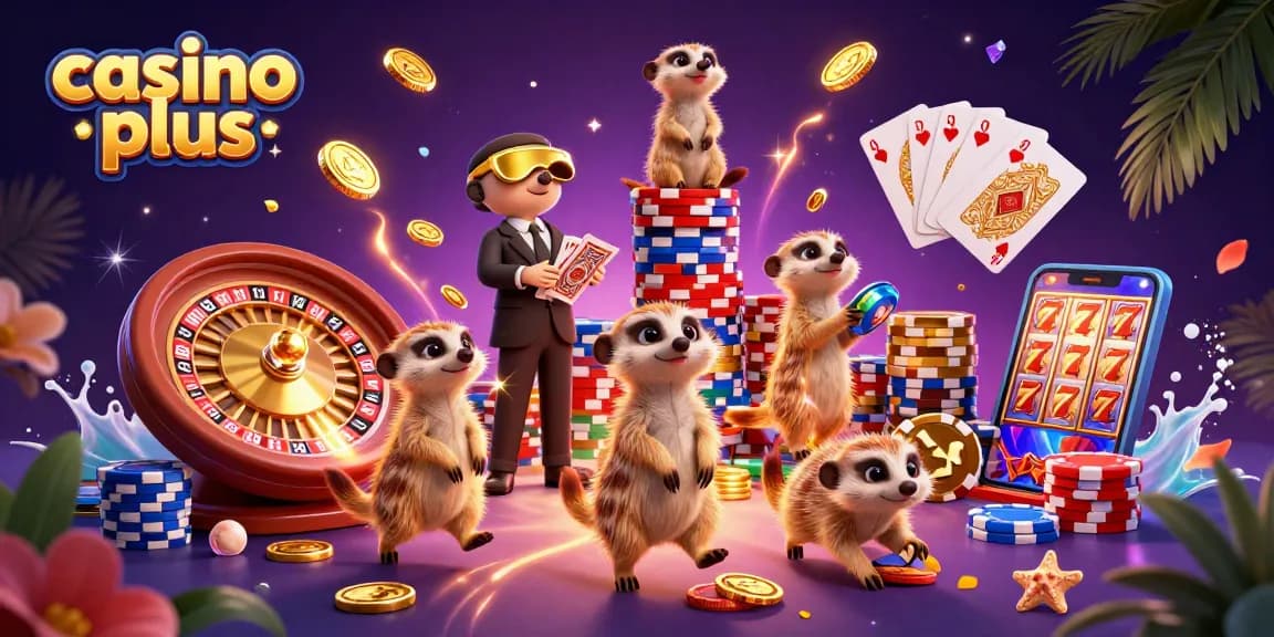 Experience the excitement of casino plus with lively meerkats running a vibrant casino.