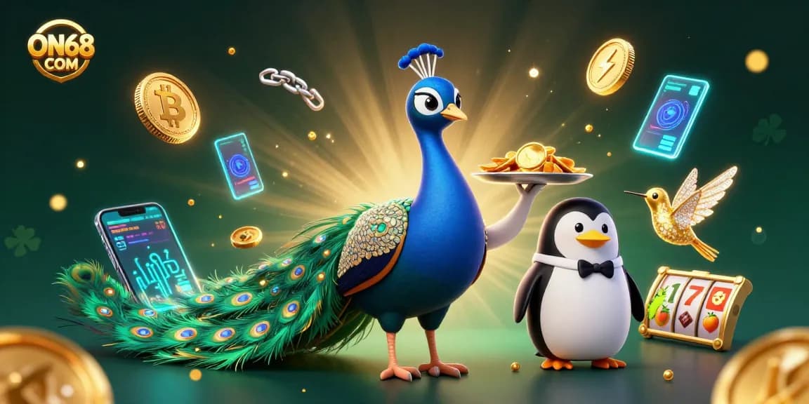 Experience fun with slot games at ON68 COM featuring colorful characters and casino elements.