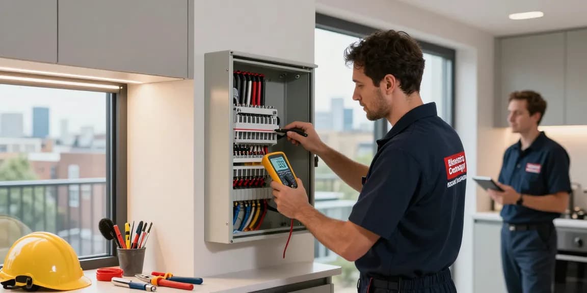 Expert electrician providing electrical services in London, ensuring safety and quality in a modern kitchen.