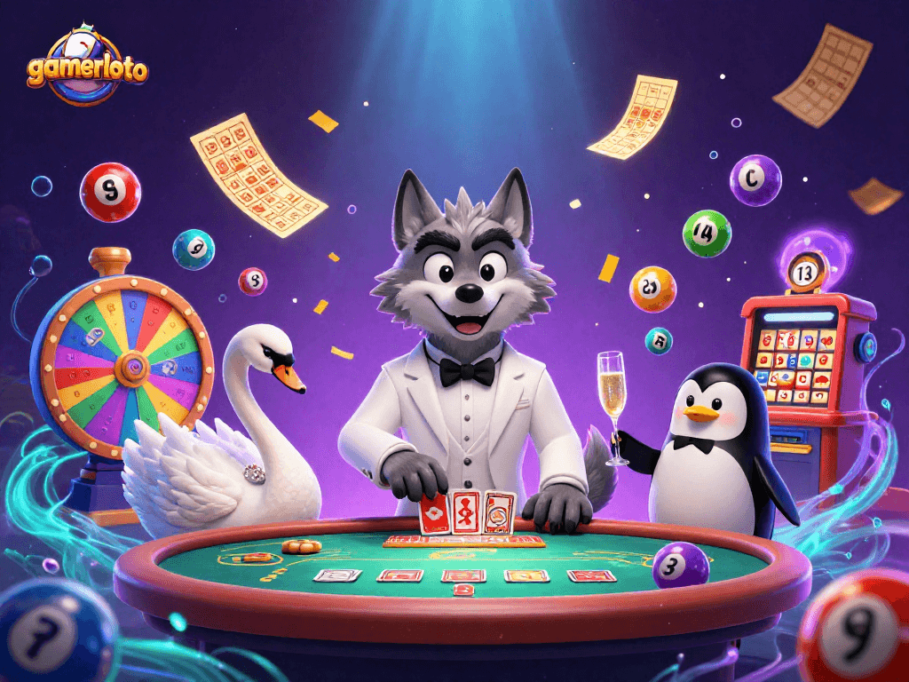 Experience the excitement at gamerloto with a vibrant 3D casino scene featuring engaging characters.