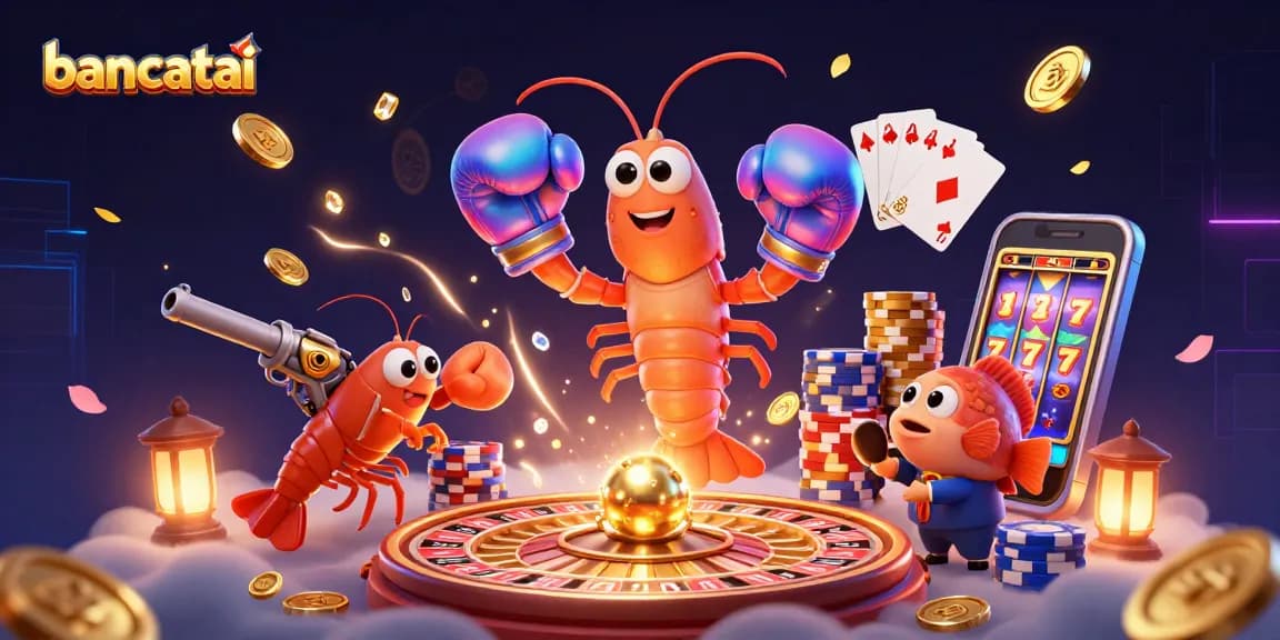 Experience the thrill of bancatai gaming with 3D cartoon shrimp characters amidst vibrant casino elements.