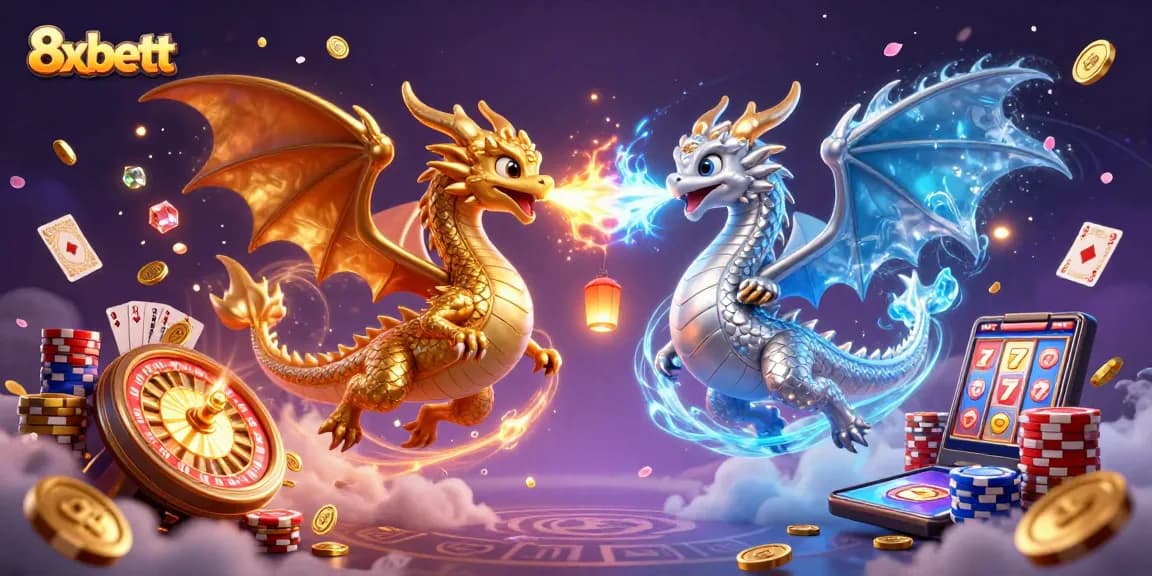 Engage in immersive gaming with 8xbett's vibrant dragons and casino elements.