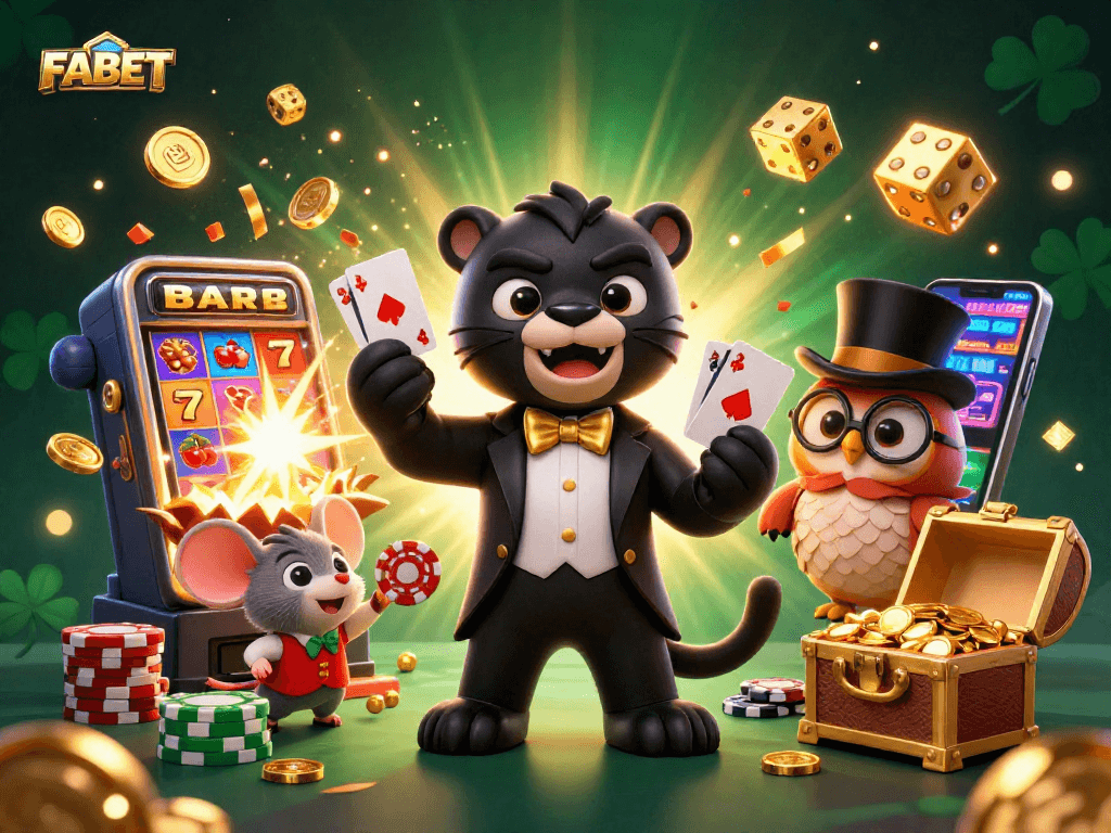 Join the action at FABET with a stylish panther dealer, lucky owl, and vibrant casino elements.