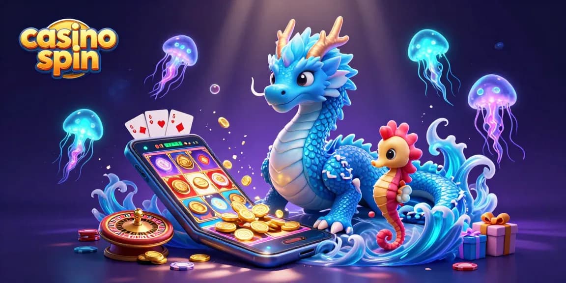 Engage in casino spin excitement with an azure water dragon and seahorse knight!
