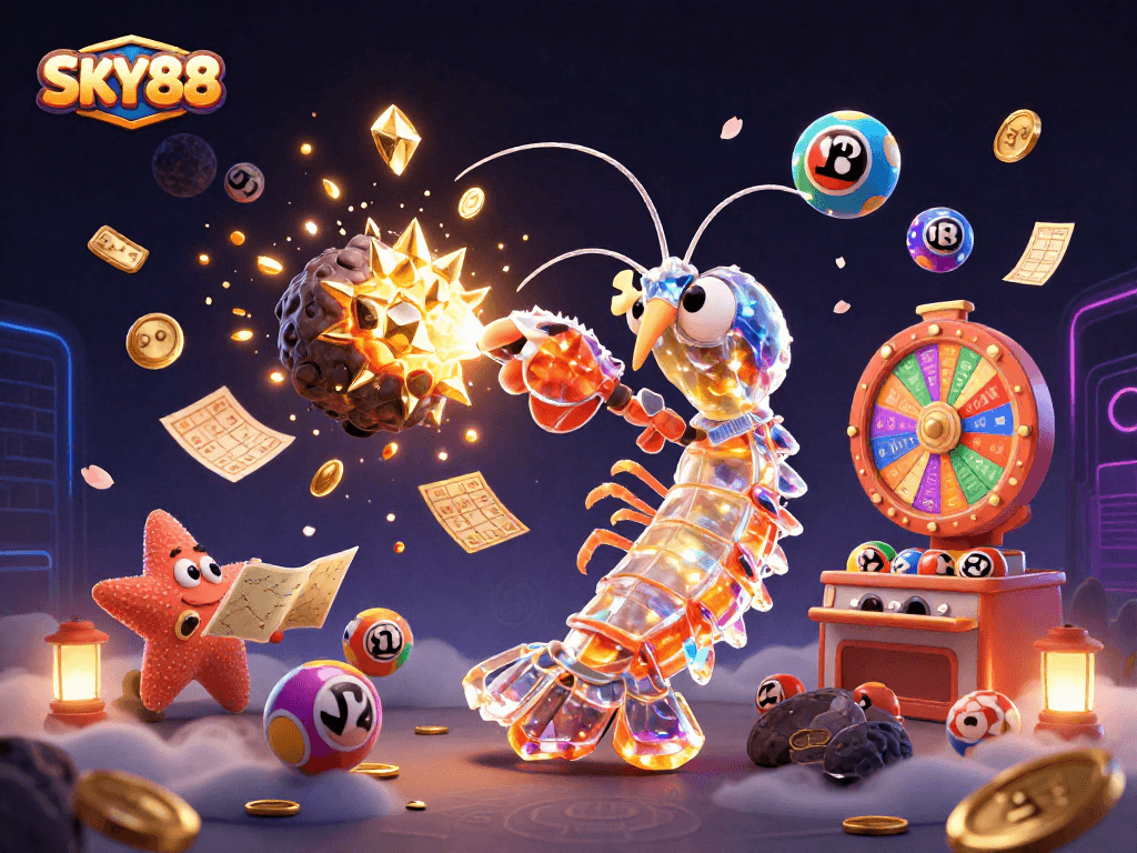 Experience thrilling wins at SKY88 with an explosive galaxy scene of gaming excitement and vibrant lottery elements.