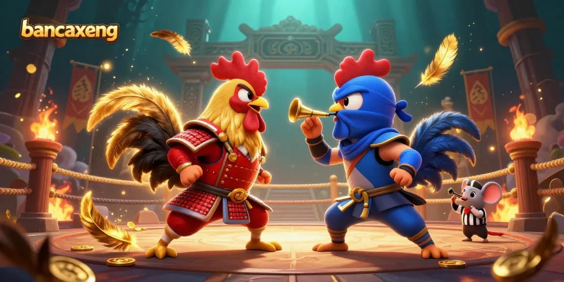 Engage in thrilling battles with bancaxeng as your roosters clash in vibrant action.