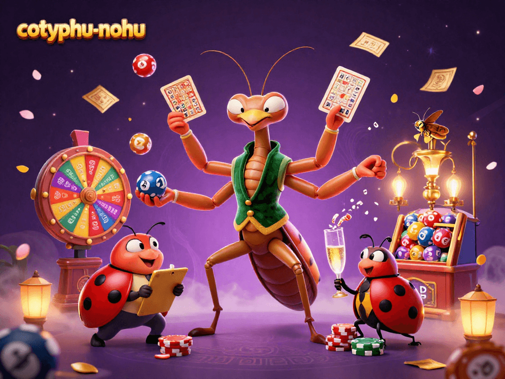 Catch the excitement of cotyphu-nohu as a giant mantis card sharp showcases impressive skills at a colorful casino table.