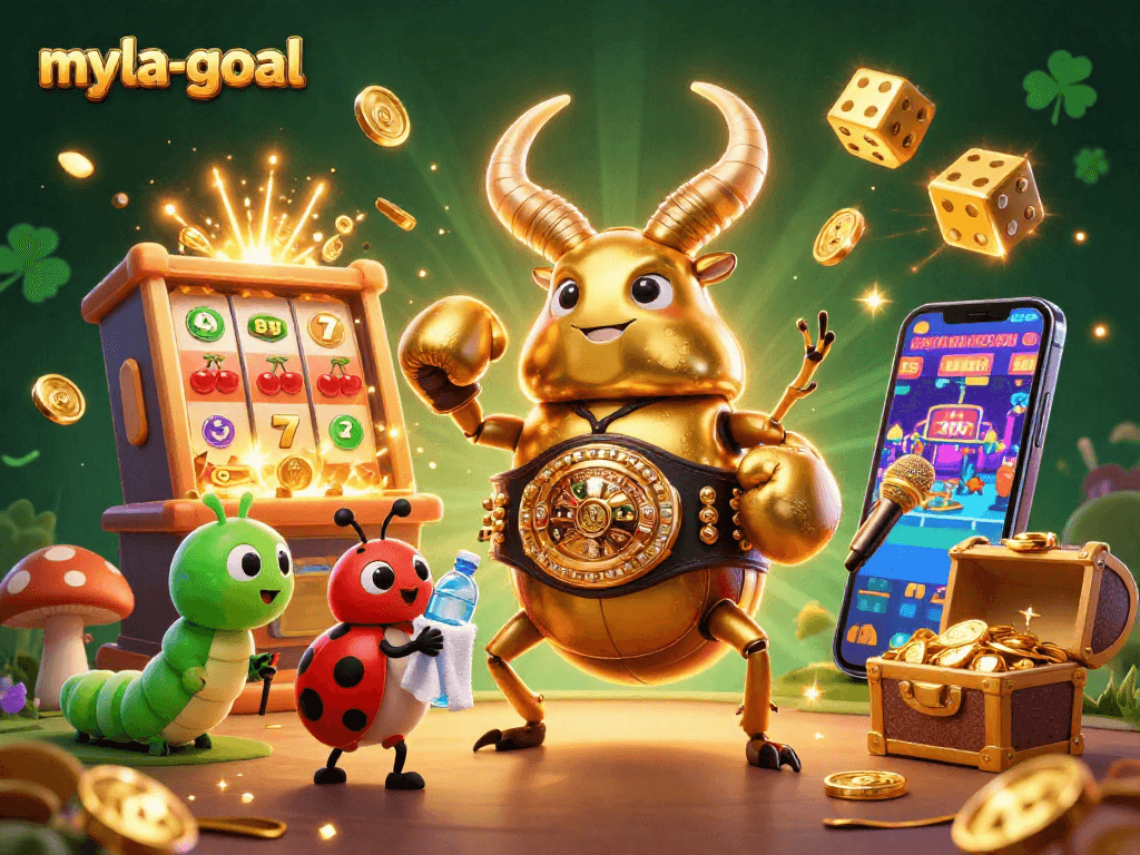 Experience thrilling gameplay in myla-goal with a golden stag beetle champion amid a jackpot explosion.