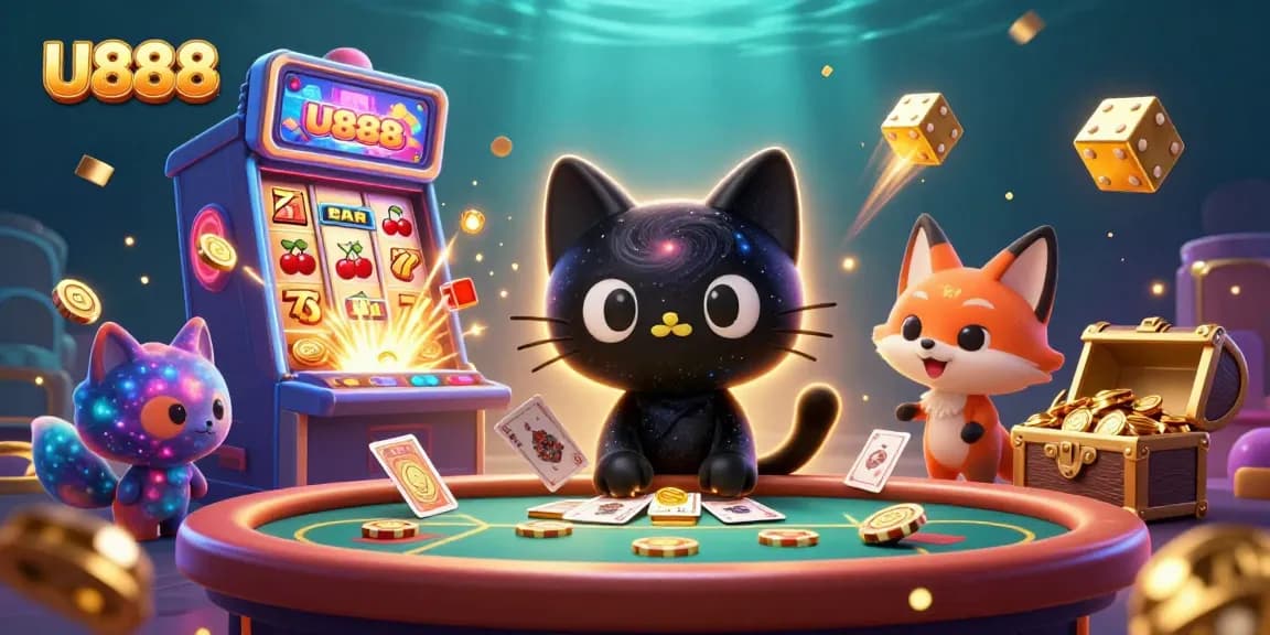 Experience winning moments at U888 with a cosmic casino scene featuring enchanting characters and jackpot excitement.