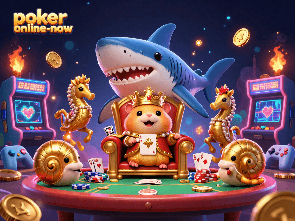 Experience thrilling poker action with poker-online-now in this vibrant 3D casino illustration.