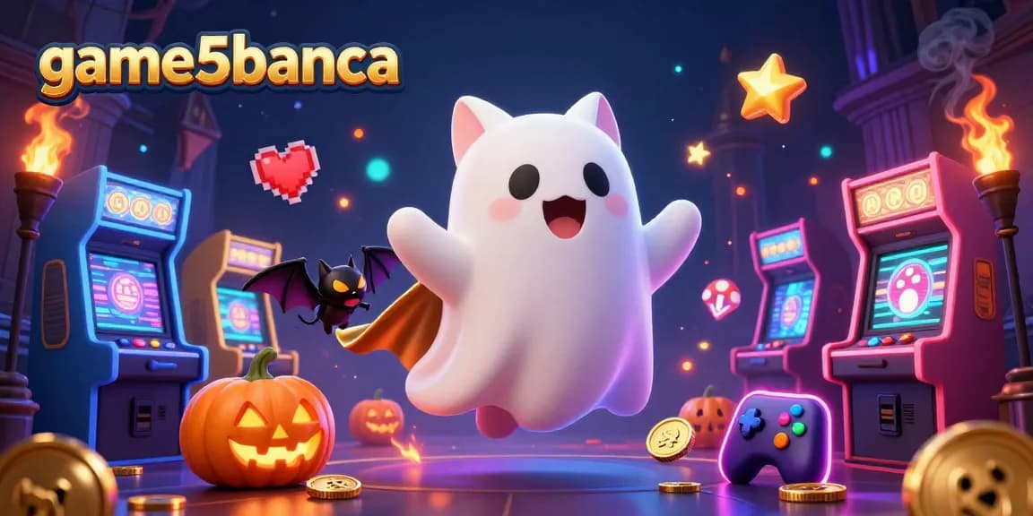 Engage with game5banca's vibrant world, featuring a playful ghost cat in a casino scene.