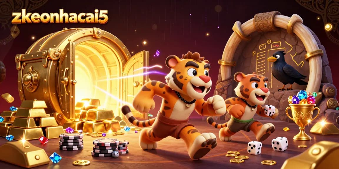Experience exciting thrills at zkeonhacai5 with a dynamic prehistoric casino scene featuring cartoon caveman characters.