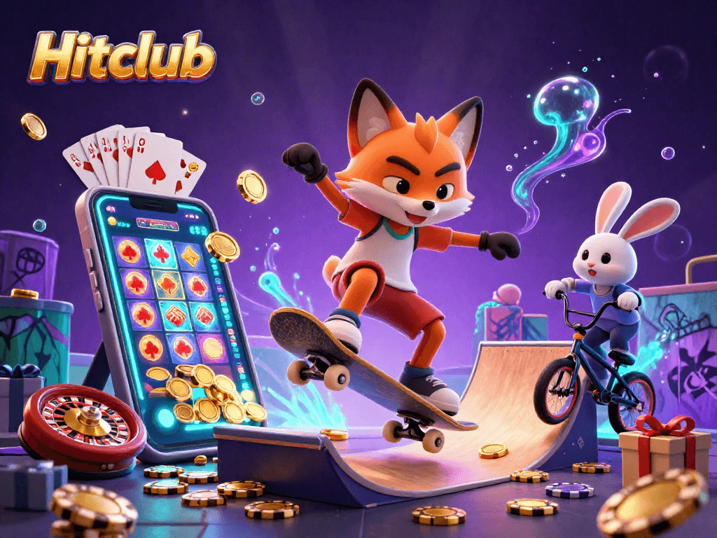 Experience the thrill of Hitclub with a vibrant 3D cartoon illustration of an exciting casino scene.