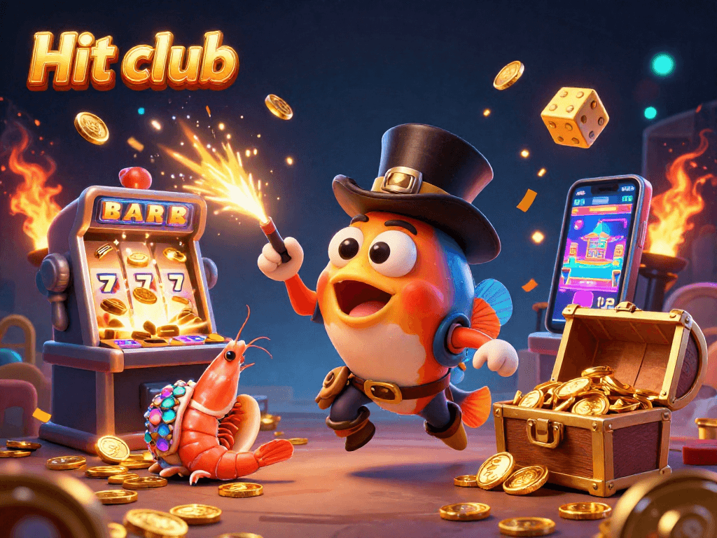 Engage with Hit club's vibrant casino scene featuring an anglerfish, pirate shrimp, and gemstone snail surrounded by jackpots.