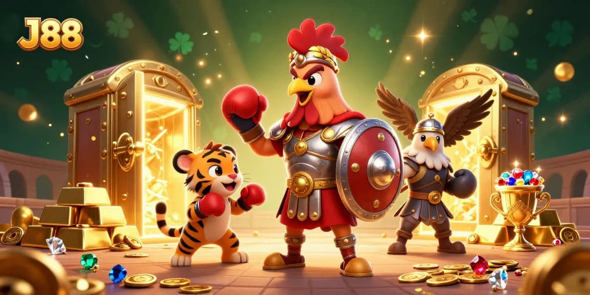 Participate in thrilling J88 casino games featuring unique characters and vibrant treasures.