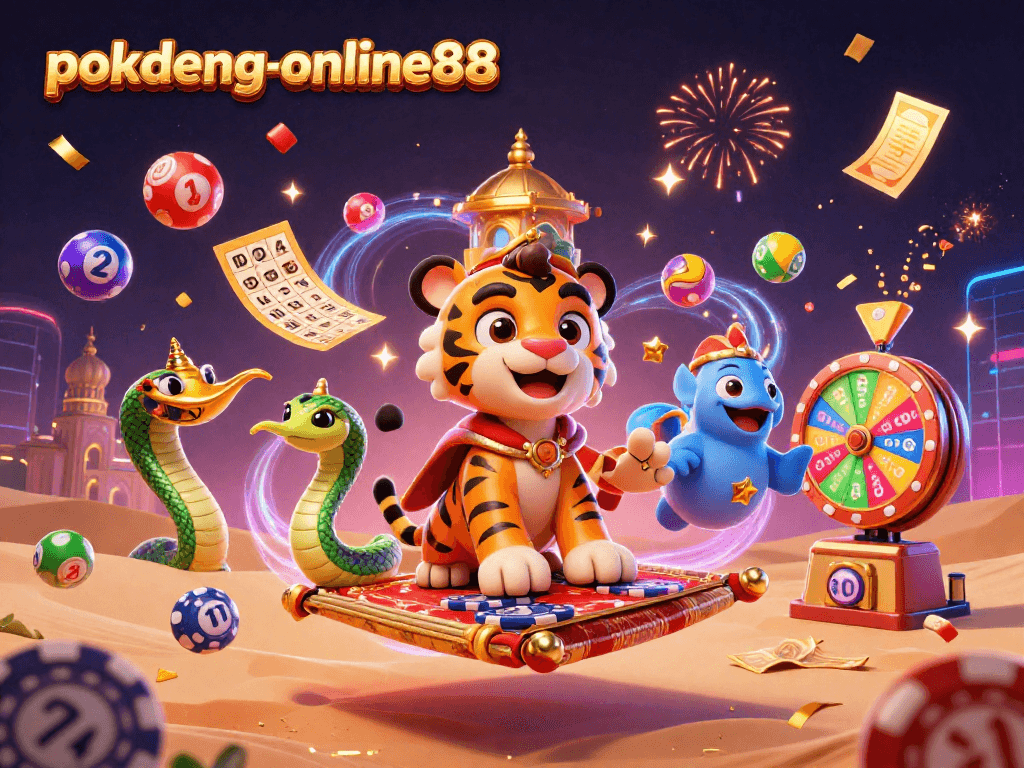 Experience excitement at pokdeng-online88 with a vibrant casino illustration showcasing energetic game elements.
