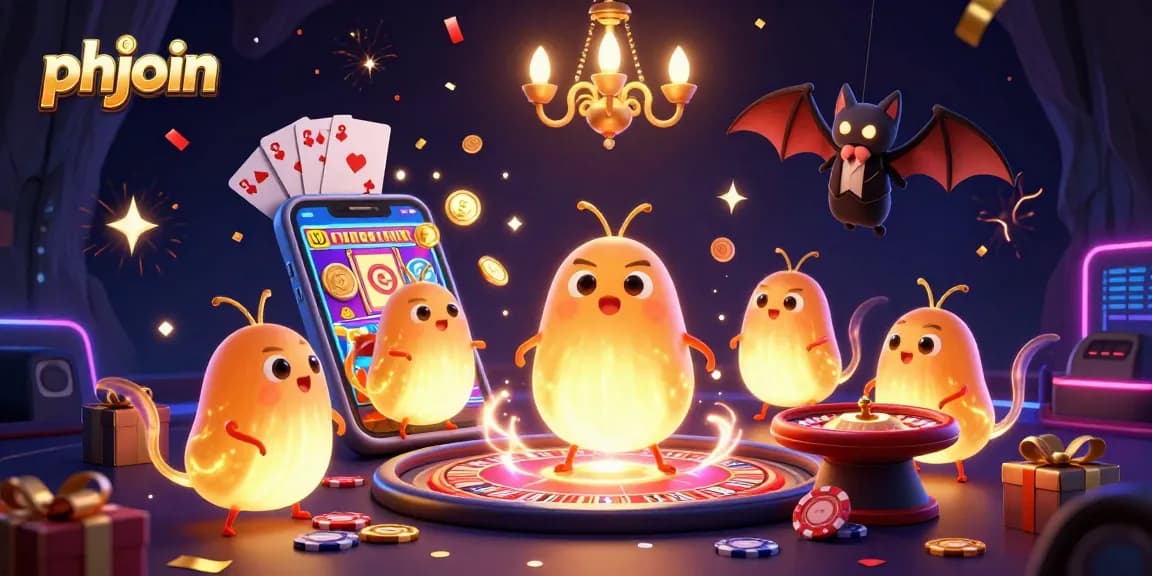 Join phjoin for exciting slots action with glowing casino creatures in a vibrant cave atmosphere.