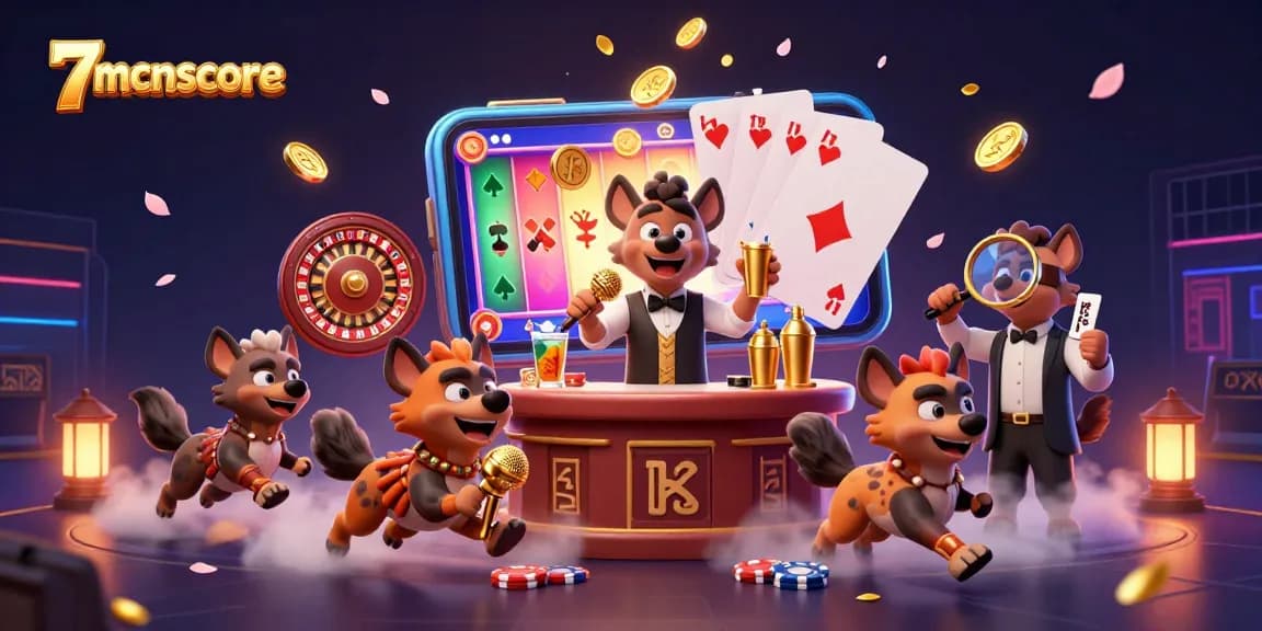 Engage with 7mcnscore through a vibrant 3D hyena comedy casino club scene filled with games