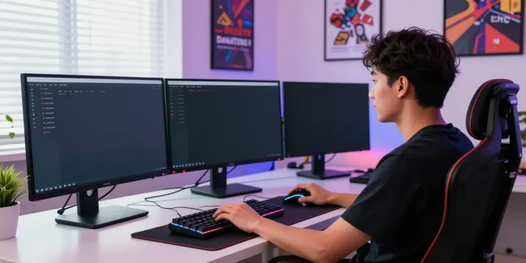Dewatogel online gaming experience with user engaged at a modern home office setup.