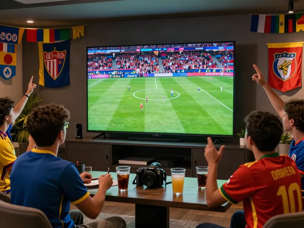 Socolive fans enjoying live soccer in a vibrant lounge atmosphere.