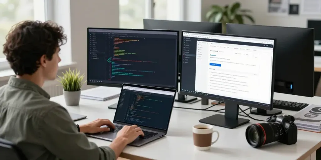 Developer focused on instant indexing metrics in a modern workspace.