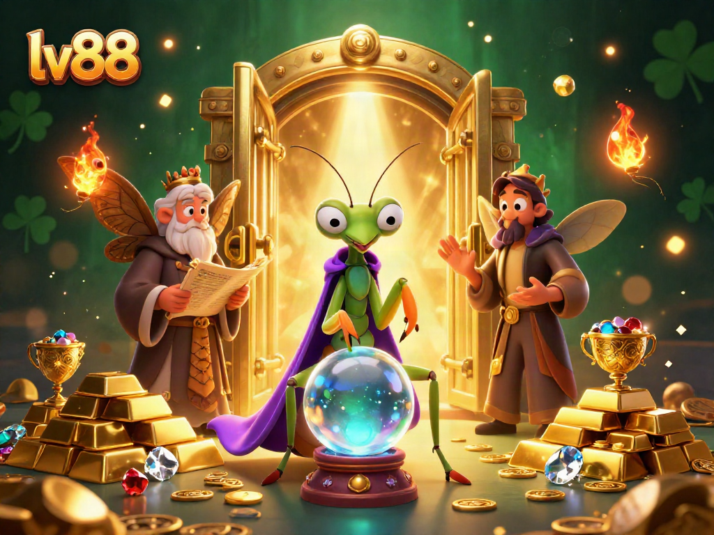 Engage in thrilling lv88 action with a fortune teller and librarian amidst scattered jewels and gold.