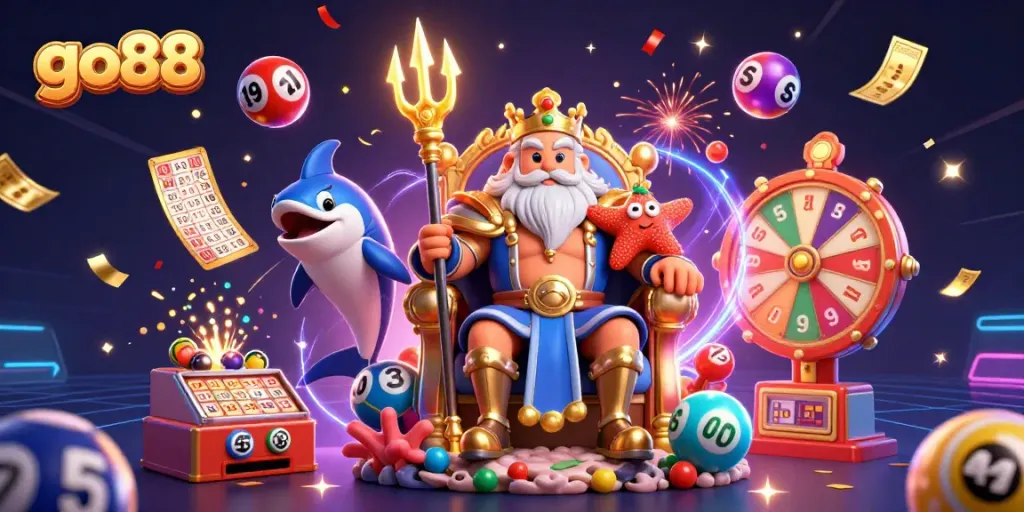 Experience the excitement of go88 with Neptune and casino elements in a vivid 3D scene.
