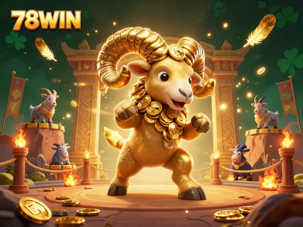 Experience thrilling action at 78WIN with a golden ram charging through a vibrant casino scene.