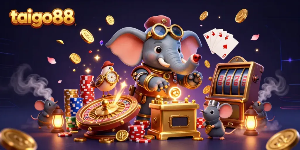 Experience thrilling gameplay at taigo88 with a steampunk elephant engaging in jackpot action.