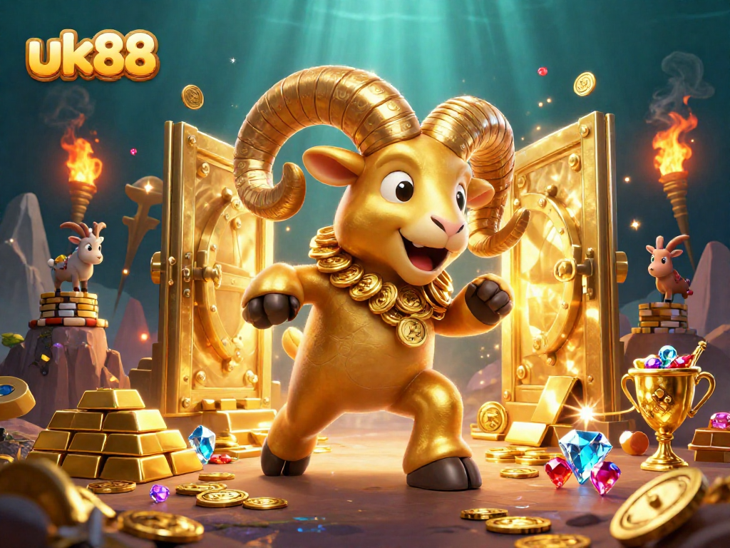 Engage in thrilling gameplay at uk88 with golden ram and treasure elements surrounding!
