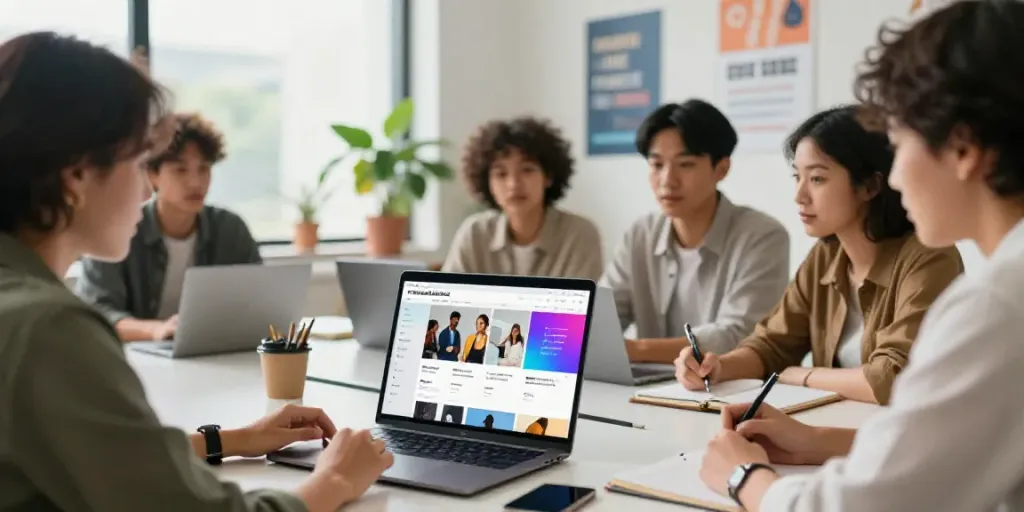 Engaged entrepreneurs strategizing to sell your online store in a vibrant co-working space.