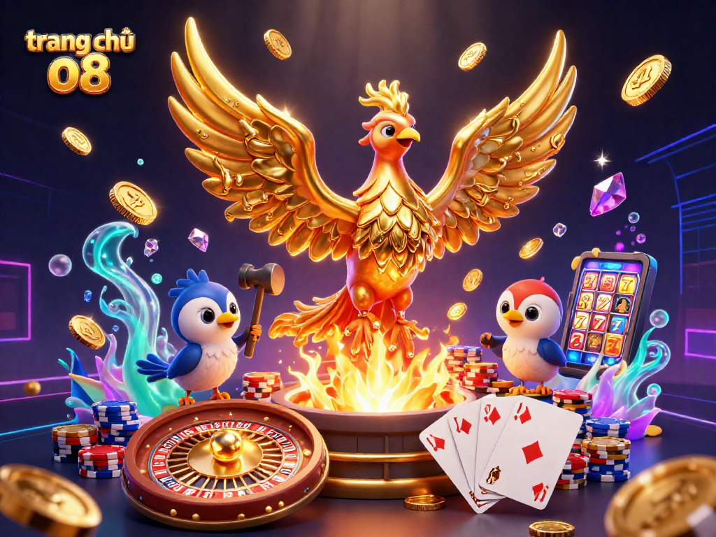 Experience the thrill of winning with exciting games at trang chủ o8, featuring a majestic golden phoenix and casino elements.