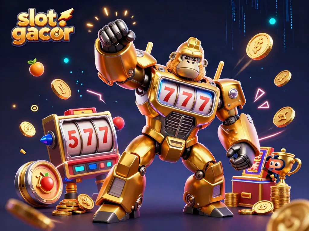 Experience thrilling gameplay with slot gacor featuring a golden gorilla mech and slot game elements.
