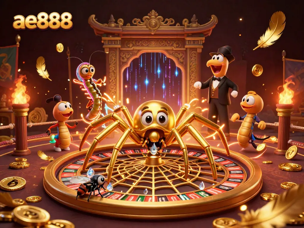 Fly nervously placing bets at ae888 roulette wheel in a vibrant casino scene.