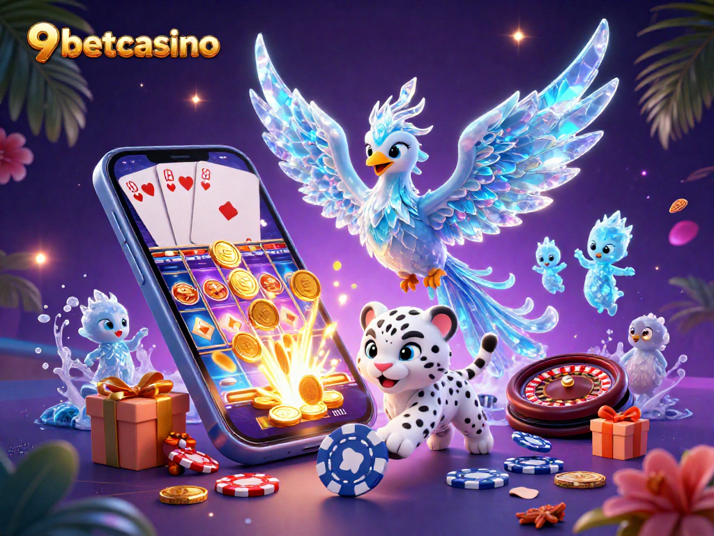 Engage with exciting games at 9betcasino featuring vibrant ice-themed characters and casino elements.