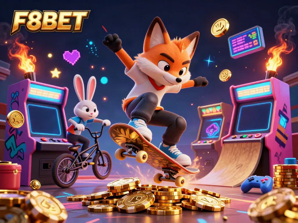 Experience thrilling gaming at F8BET with vibrant casino-themed characters and action.