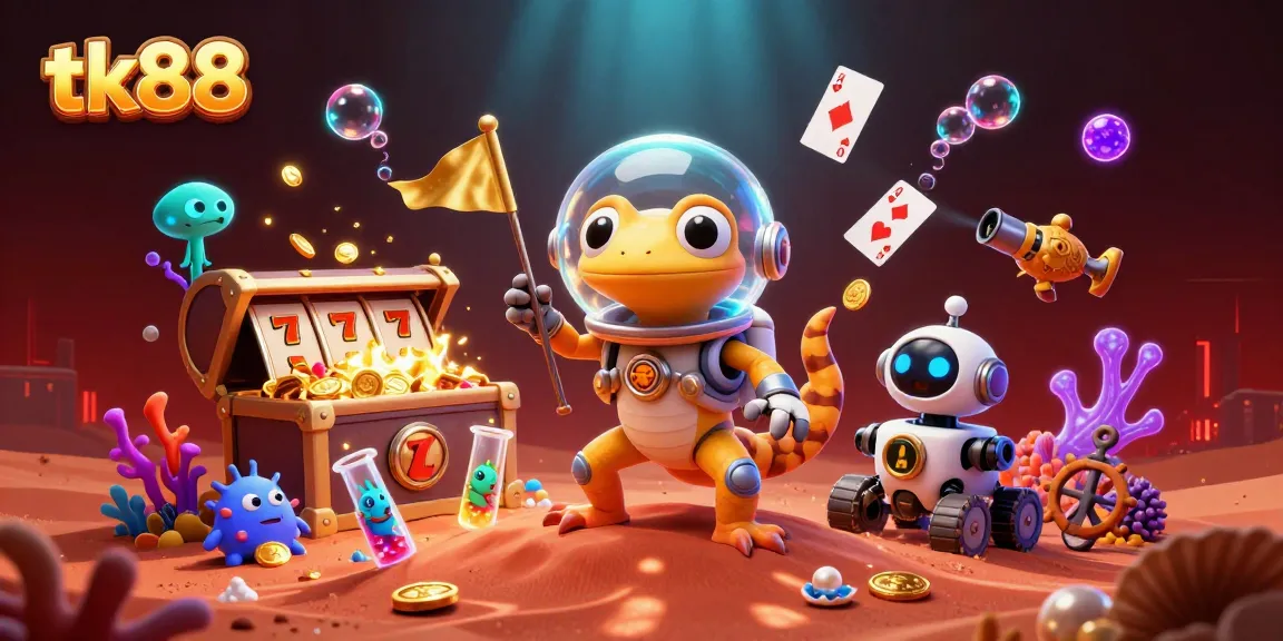 tk88 casino adventure with a Martian gecko exploring a golden jackpot on Mars