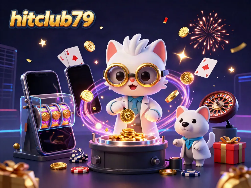 Experience thrilling adventures with hitclub79 as 3D cartoon characters celebrate casino victories in a vibrant environment.