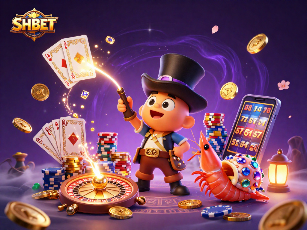 Engage with SHBET's exciting gaming environment featuring rich visuals of rewards and unique characters.
