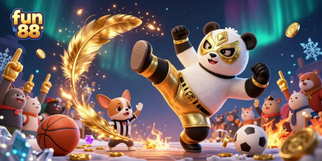 Join fun 88 for thrilling sports betting action with lively cartoon characters in a dynamic scene.