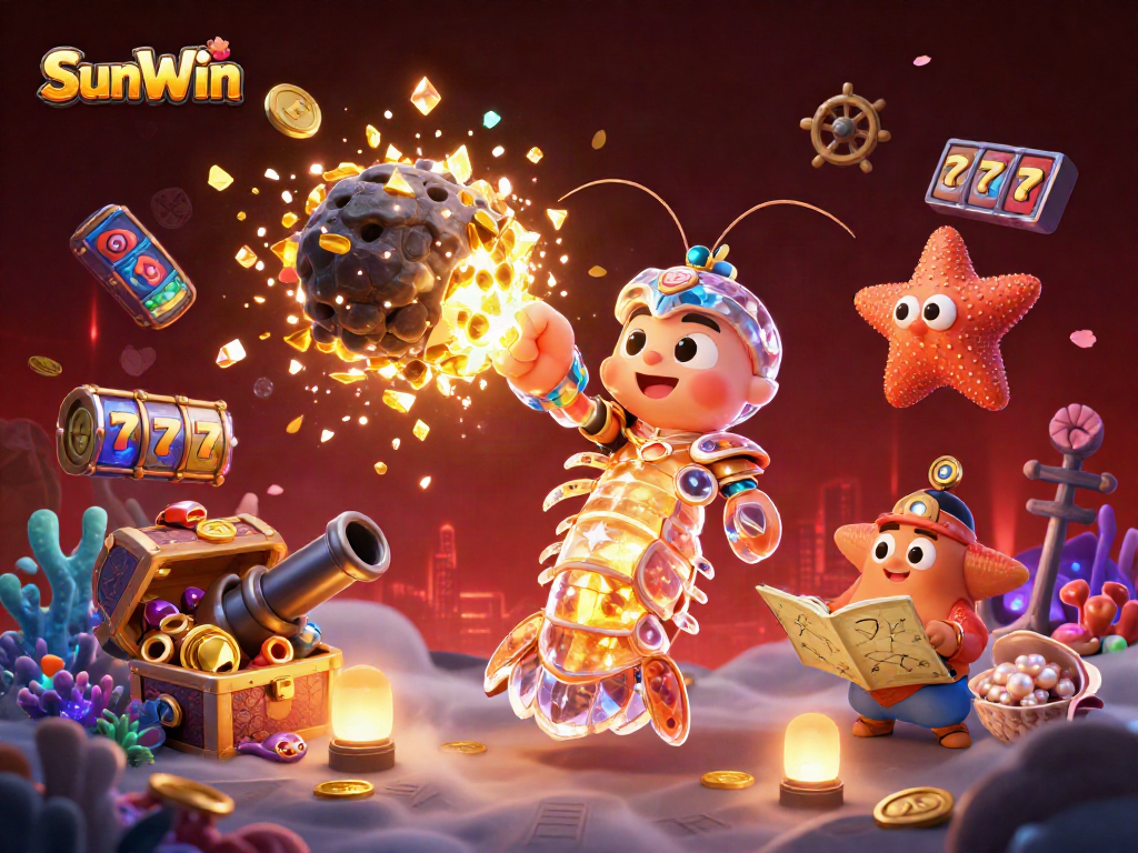 Engage with SunWin's vibrant gaming world through the thrilling explosion of gems and coins in this action-packed scene.
