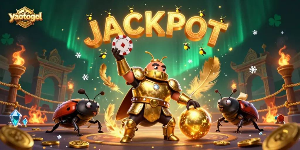 Win with yaotogel in this vibrant 3D illustration showcasing victorious characters and casino elements.