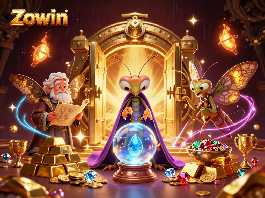 Experience thrilling gameplay at Zowin with vibrant gaming elements in a mystical setting.