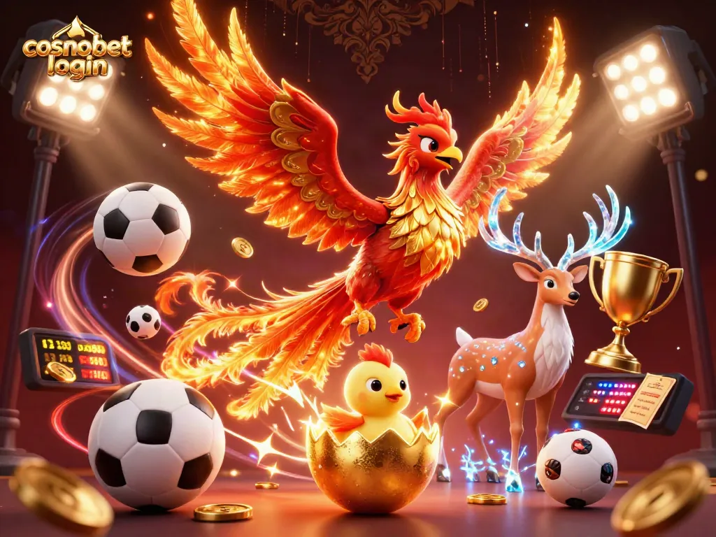 Engage with the exciting world of cosmobet login featuring a vibrant phoenix and sports elements.