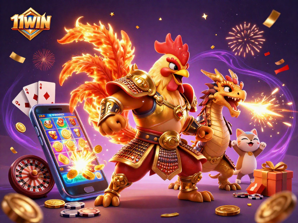 Experience thrilling action with 11WIN's unique 3D characters celebrating casino gameplay.